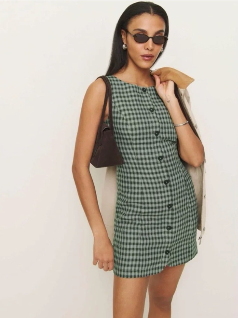 Zarae Linen Dress in Cactus Check